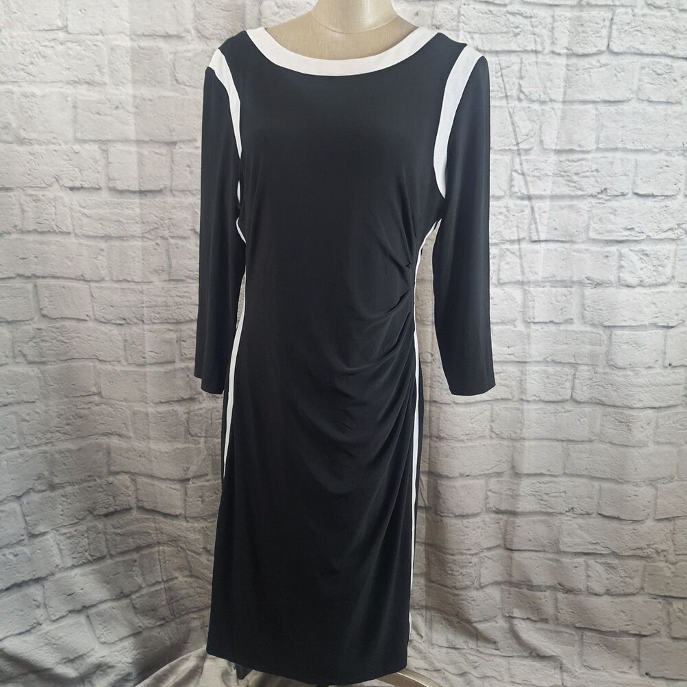 Lauren Ralph Lauren Women 10 Midi Dress Floral Bodycon Ruched Side Stretchy